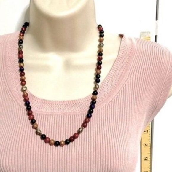 Rainbow Necklace Bead Colorful Necklace Silver Accents with Clasp Closure - Picture 2 of 9